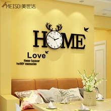 DIY Alphabet HOME Large Wall Clock in Black Modern Design Watches Decor Stickers Living Room Horloge Free Shipping