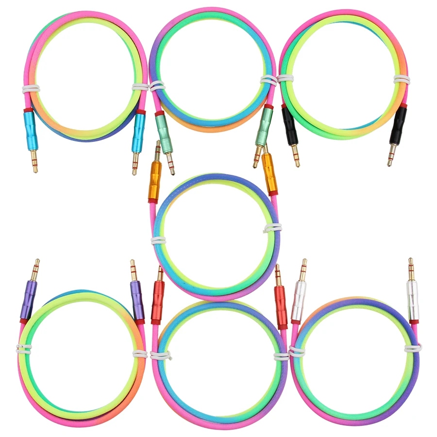 1m Colorful Jack Audio Cable 3 5mm Male to Male Aux Cables Gold Plug Car Cord For Speaker Headphone for Samsung iPhone Cellphone