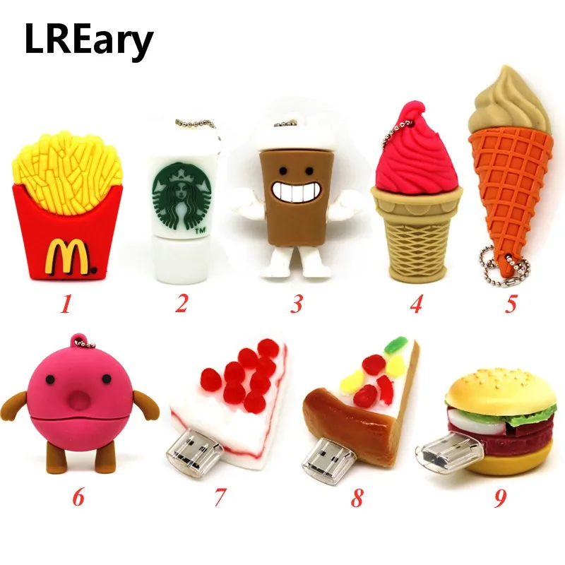 

Cute food model Ice cream pen drive 128MB USB Flash Drive cartoon donut/coffee cup Pendrive 4GB/8GB/16GB/32GB/64GB Fries/Pizza