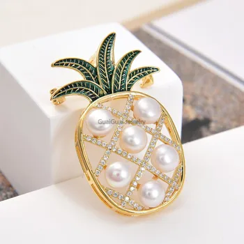 

GG Jewelry 28x46mm yellow gold plated Cz micro pearl pineapple brooch