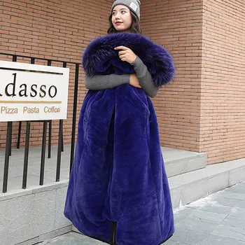 

Long Fur Coat Hooded Lamb Wool Lining Winter Down Coat Women Oversize Jacket Cotton Padded Wadded Parkas Big Pocket