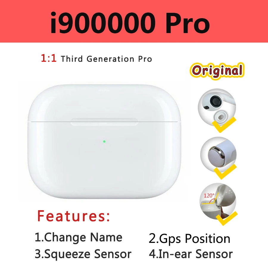 

I900000 Pro TWS 1: 1 3Bluetooth earphone pressure sensor PK sensor H1 chip i500 i200000 i100000 qkz Air Pro 3 tws