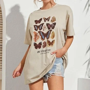 

kuakuayu HJN Butterfly in My Stomach White Tees Retro Vintage Tees Short Sleeve Couple T-shirt Half Sleeve Cotton Butterfly
