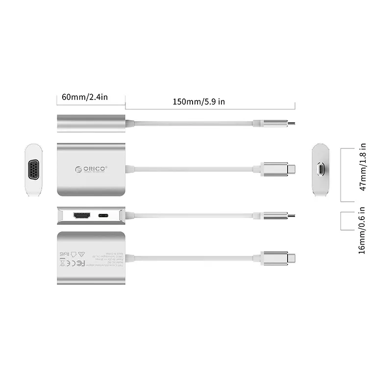 Алюминий Тип с разъемами типа C и Тип-C* 1/HDMI* 1/VGA* 1 для Win7/8/10, Mac OS X многофункциональная док-станция, XC-302