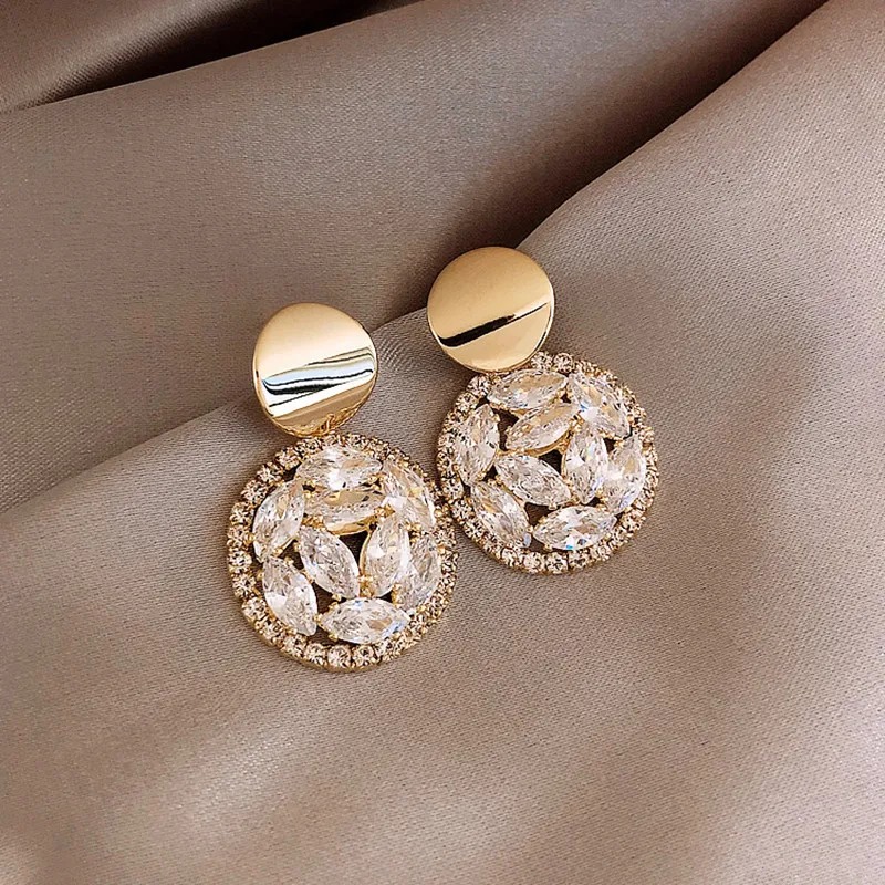 Crystal Earrings Jewelry Korean Fashion Geometric Temperament Circular Women Fine Joker