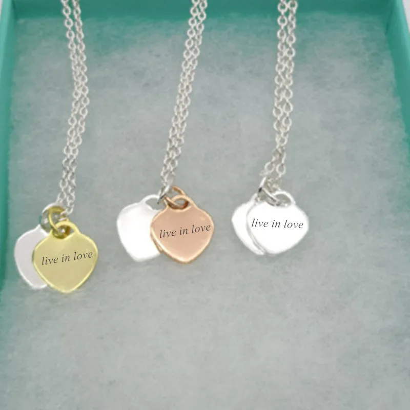 

Sterling silver 925 classic popular original fashion double heart charm ladies necklace jewelry holiday gift