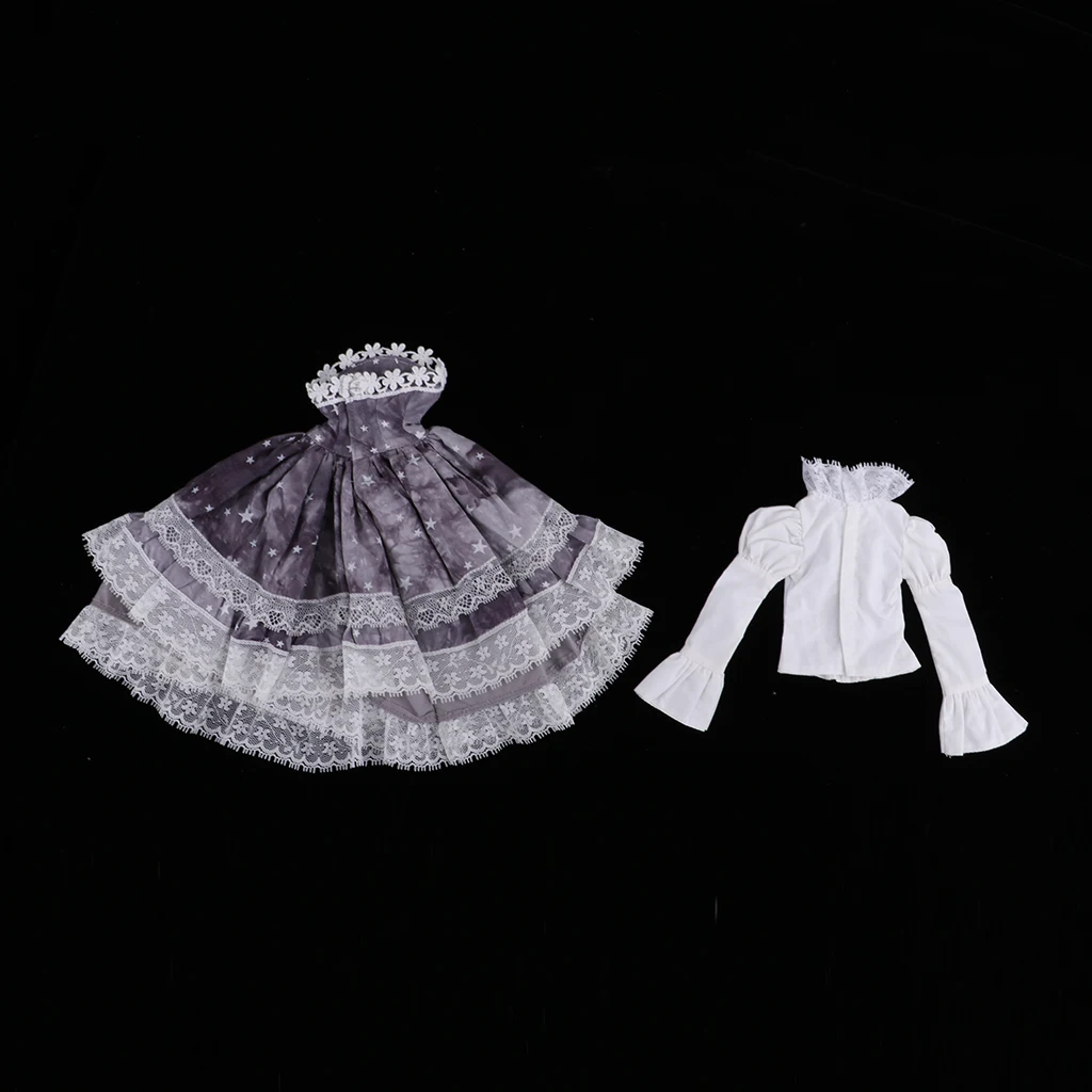 Fashion Doll Clothes, Princess Lace Skirt and White Shirt Outfit for 1/4 BJD Lolita Ball Jointed Doll Girl Clothing Set