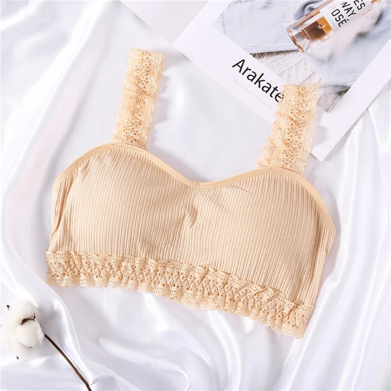 Beige Сексуальный кружевной бюстгальтер без косточек, мягкий укороченный топ, беспроводные бюстгальтеры для женщин, нижнее белье с подкладкой, женское нижнее белье, сексуальные топы, бюстгальтер, 5 цветов, бюстгальтер - Цвет: Beige