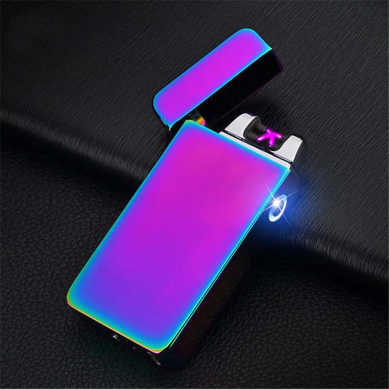 Pink Dual Arc USB Lighters Metal Rechargeable Flameless Electric Lighter for Men Windproof Cigar Cigarette Plasma Lighter Electronic - Color: Pink