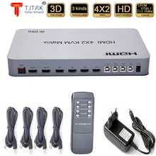 

4 Port USB HD KVM Matrix 4X2 Dual Monitor 4K@60Hz HDR Switch Splitter 4 in 2 out HD 2.0 Switcher For USB2.0 Keyboard Mouse PC