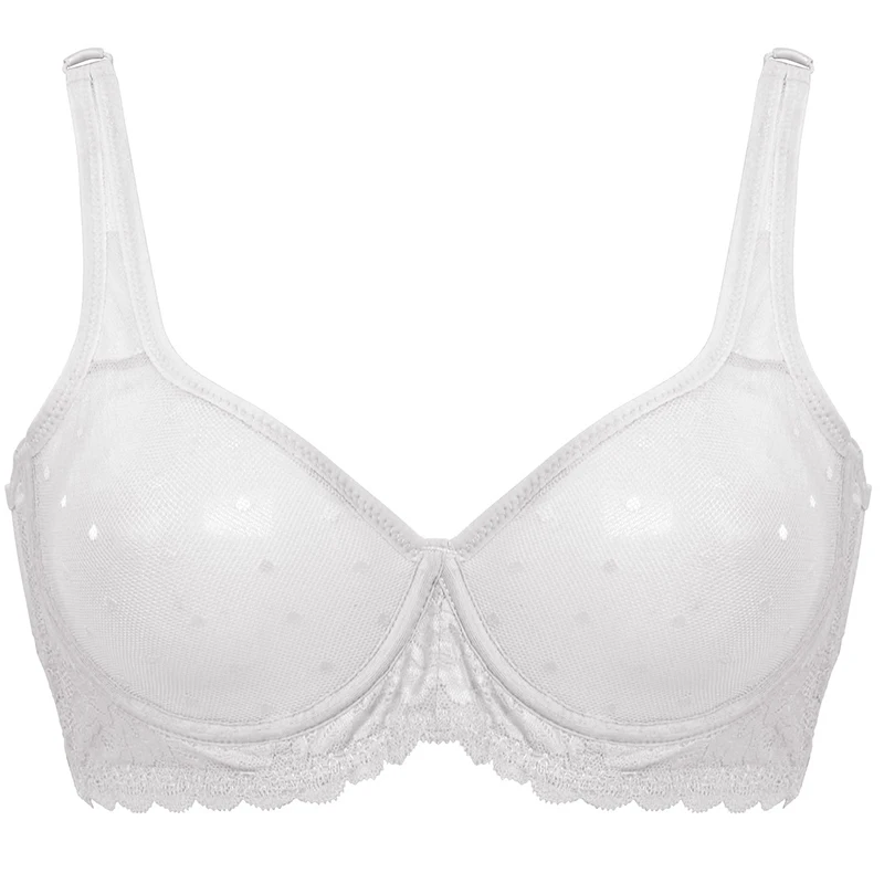 

New Full coverage white mesh sexy thin lace perspective women big chest transparent bra 32 34 36 38 40 42 44 A B C D DD E DDD F