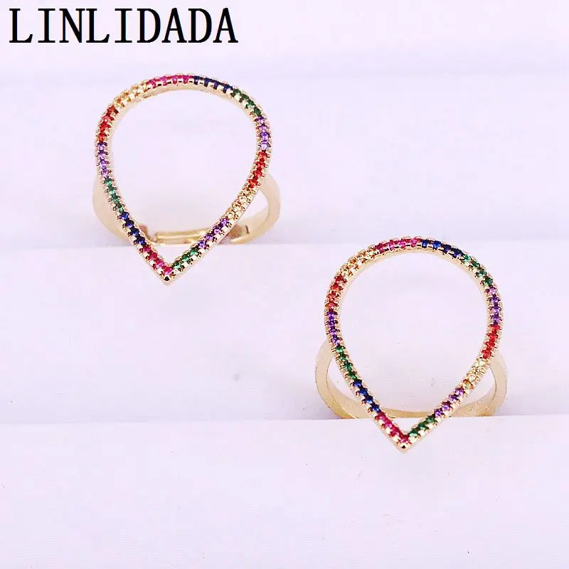 

6Pcs Multicolor Cubic Zirconia Micro Pave Rainbow CZ Fashion Rings Party Wedding Jewelry