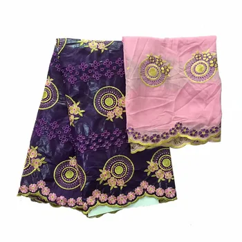 

High Quality African Bazin Riche Fabric 2019 New Design Embroidered Bazin Riche Getzner With Tulle Lace Set For Dresses ky66-369