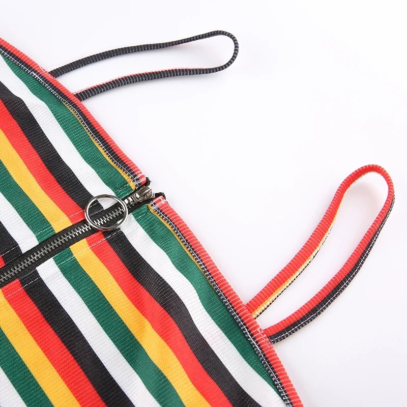 IAMHOTTY Rainbow Striped Zipper Women Tank Top Backless Sleeveless Sexy Tank Top Bodycon Sweet Korean Style Spaghetti Strap Top
