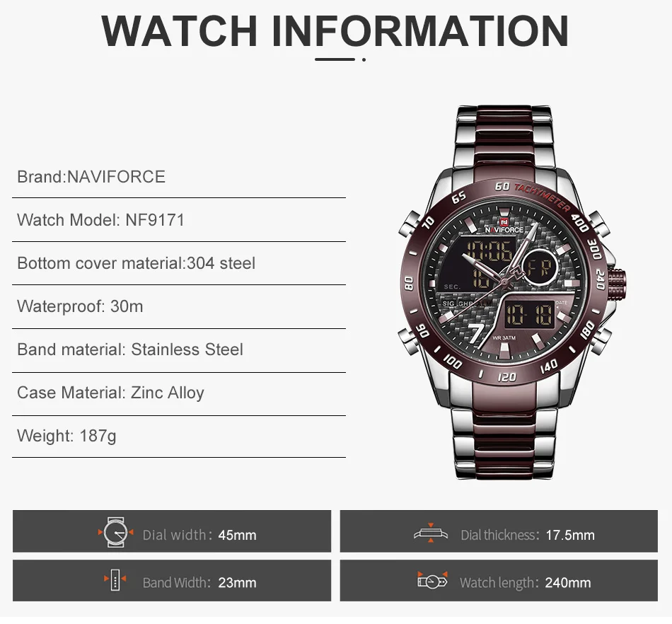 NAVIFORCE новые мужские часы Топ люксовый бренд мужские водонепроницаемые спортивные часы кварцевые аналоговые цифровые наручные часы Relogio Masculino