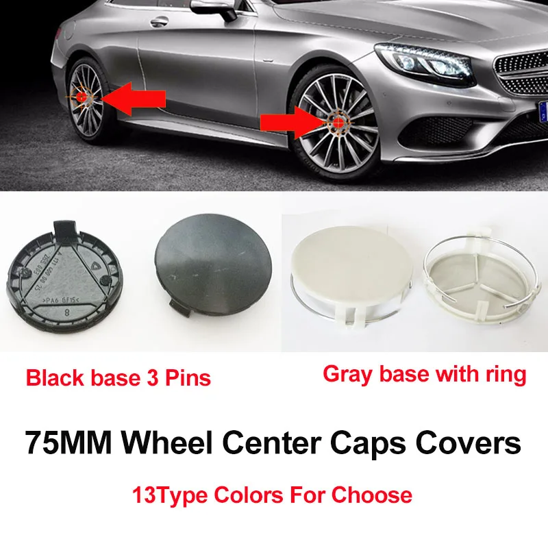 

for Benz 75mm Wheel Hub Caps Covers ABS gray base/Black base 3 Pins Auto Accesoory Emblem Wheel Center Cap Badge Label