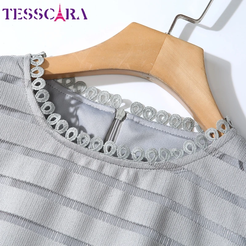 Женское Сетчатое платье с вышивкой TESSCARA элегантное дизайнерское офисное