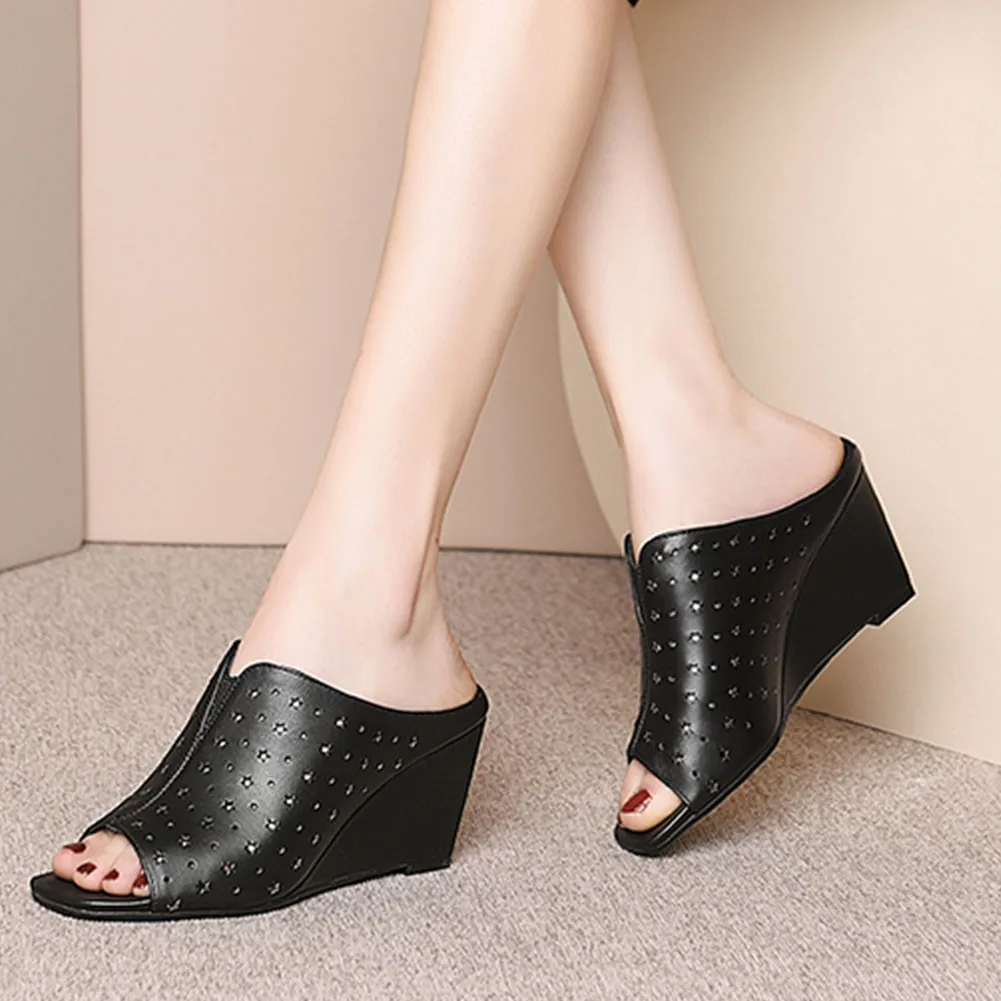 

Karinluna Hollow Fashion 2020 Dropship Women Shoes Woman Top Quality Wedges High Heels Slip On Mules Pumps Sandals