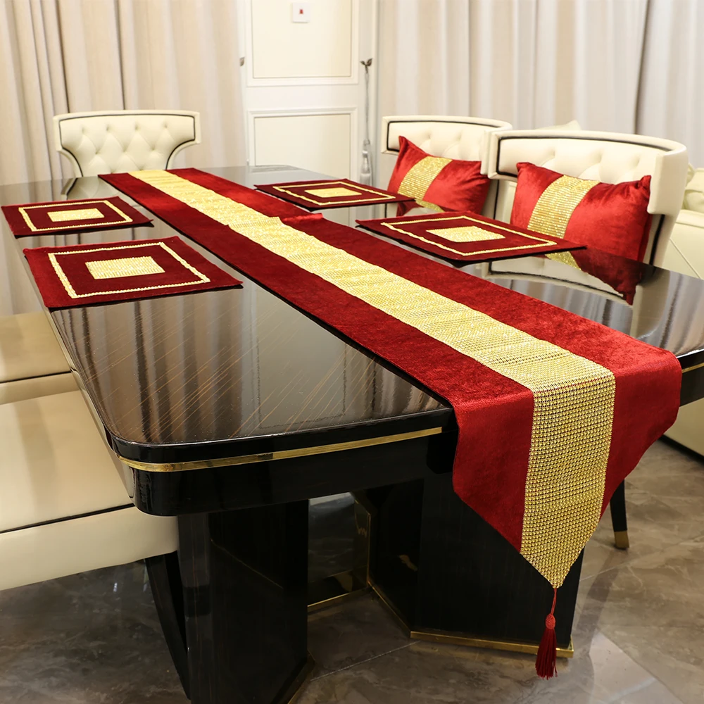 Chemin de Table luxueux en fausse flanelle et diamant, haute qualité, taie d'oreiller, tapis de Table pour la maison, 1 pièce