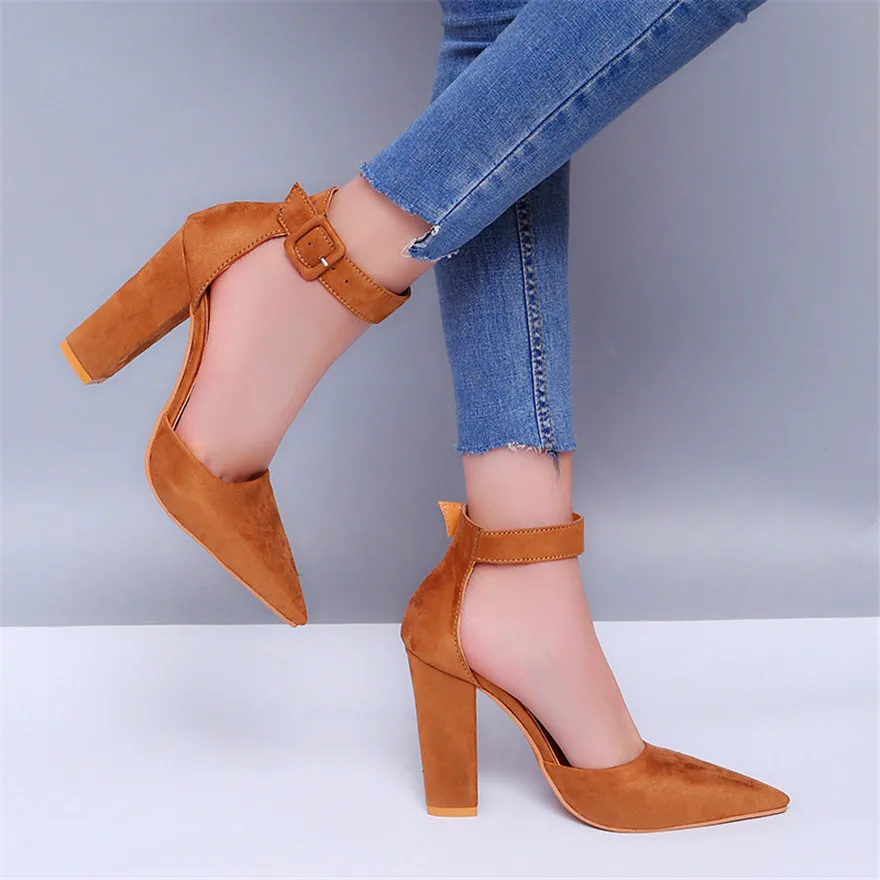 pointed toe chunky heels with ankle strap