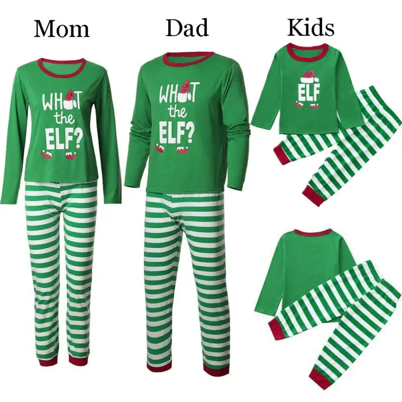 Одинаковая Рождественская одежда для сна для всей семьи; одежда для сна в полоску с длинными рукавами для женщин, мужчин и детей; пижамный комплект зеленого цвета на осень и зиму