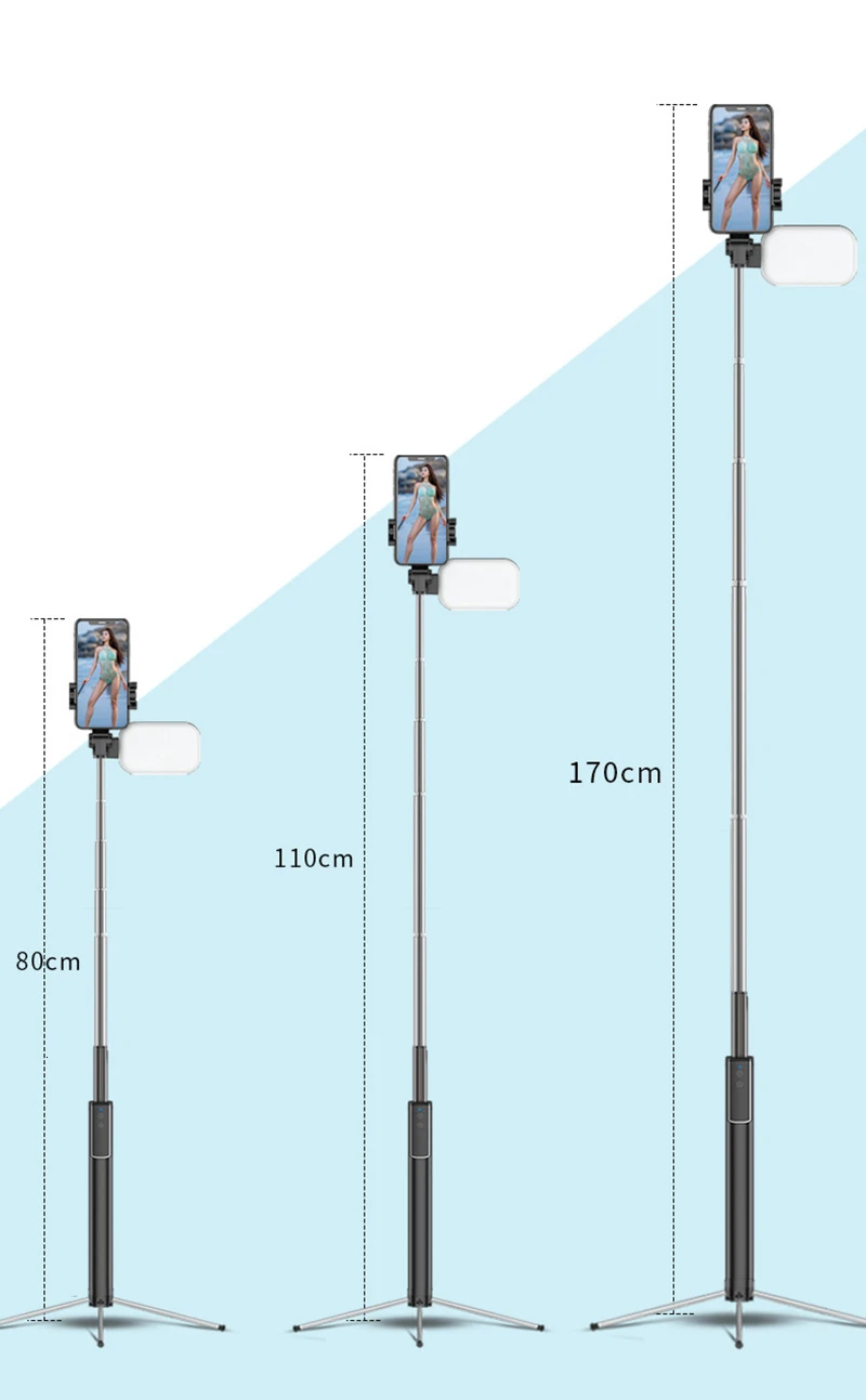 Металлическая селфи-Палка с Bluetooth для телефона, штатив с дистанционным управлением, держатель для телефона, профессиональный селфи-Палка с светодиодный светильник, профессиональная палка