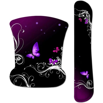 

Keyboard Wrist Rest Pad and Mouse Wrist Rest Support Mouse Pad Set for Easy Typing (Purple Butterfly)