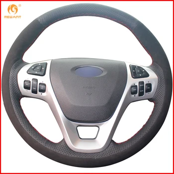 

MEWANT Black Genuine Leather Black Suede Car Steering Wheel Cover for Ford Explorer 2011-2016 Taurus 2012-2015 Edge 2011-2014
