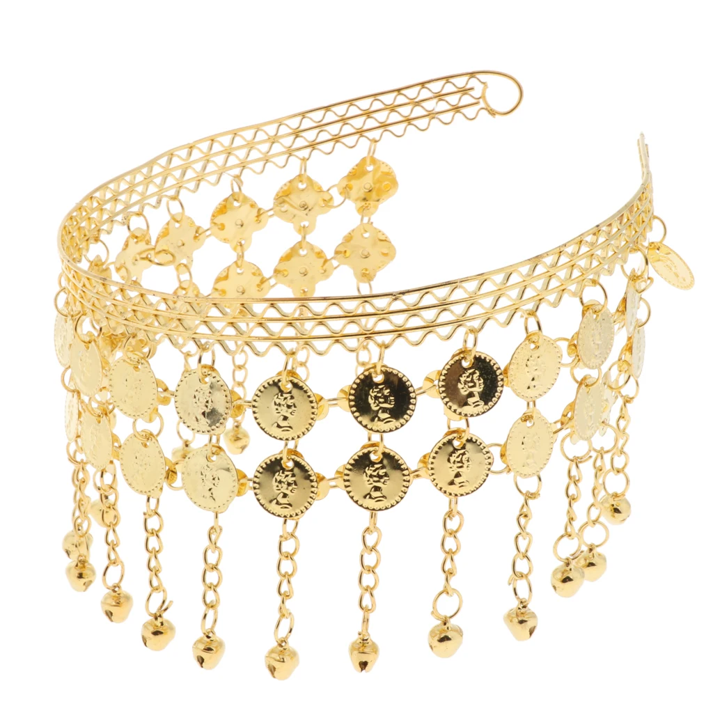 Indian Traditional Belly Dance Headband with Jingling Bells Gold-Toned Dancing Jewelry
