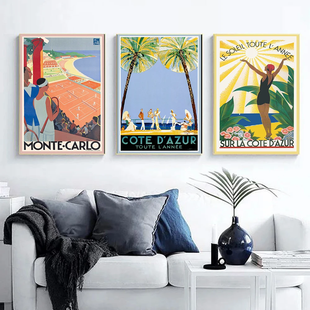 

Vintage Monte Carlo Posters And Prints Retro Travel Canvas Painting Beach Landscape Wall Art Tennis Pictures For Home Decoration