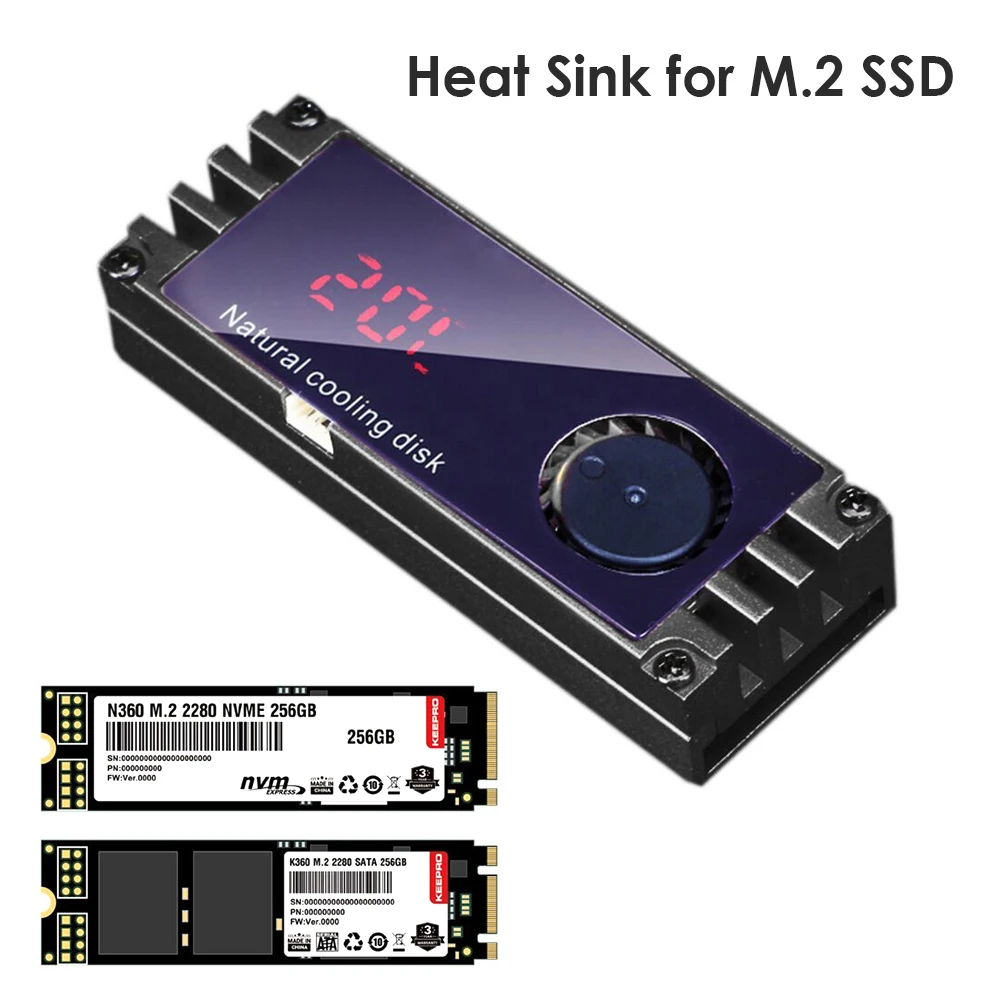 

M.2 радиатор SSD-кулер цифровой дисплей температуры с турбоохлаждающим вентилятором для 2280 22110 NVMe M2 твердотельный накопитель термальная подушка