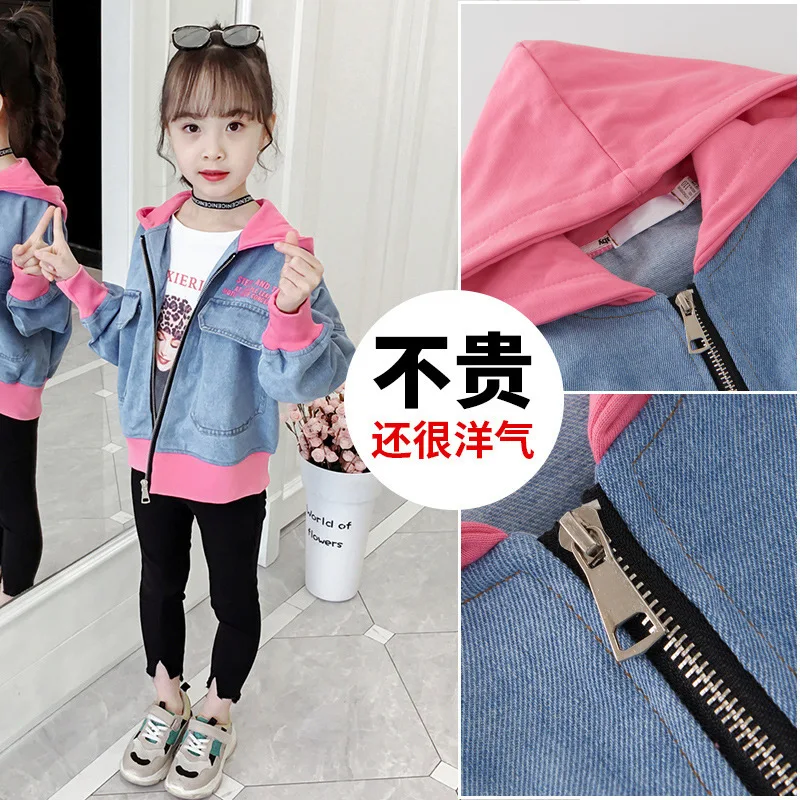 

2019 Spring And Autumn Girls' Jean Jacket Korean-style 9 Students Coat 7 Western Style 11 Children GIRL'S 12-Year-Old a Generati