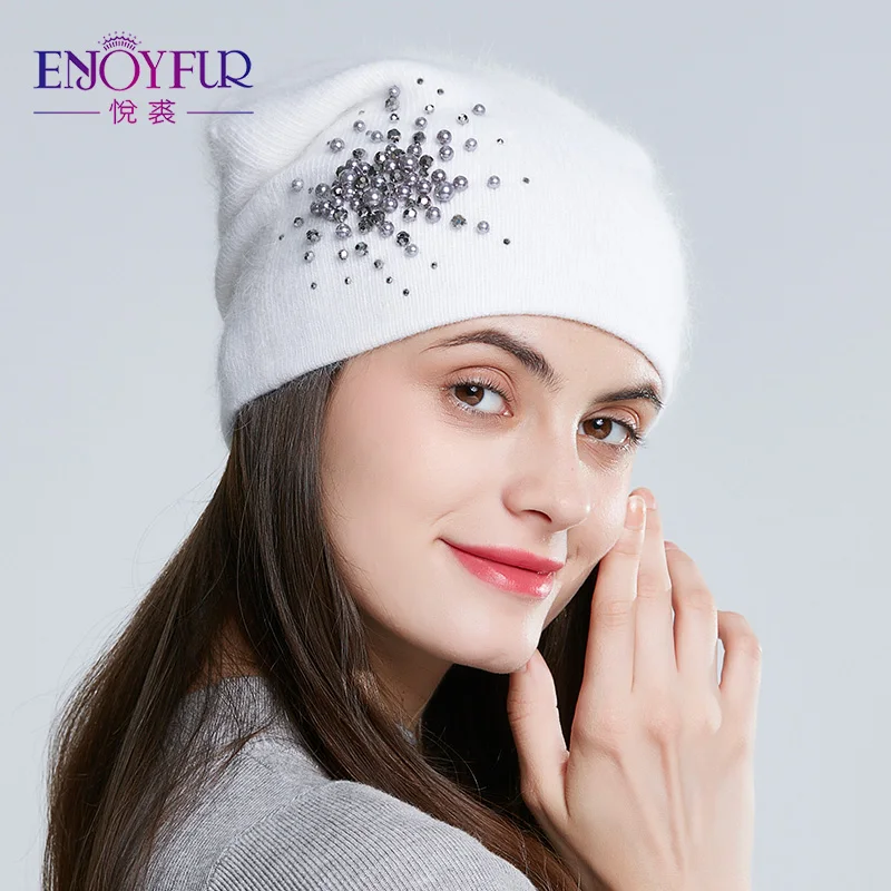 ENJOYFUR winter hats for women knitted wool warm hats lady fashion