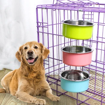 

Pet Bowl Water Food Feeder Feeding Dog Puppy Cat Hanging Cage Square Bowls Pets Supplies Dogs Cats Crate Cage Stainless Steel