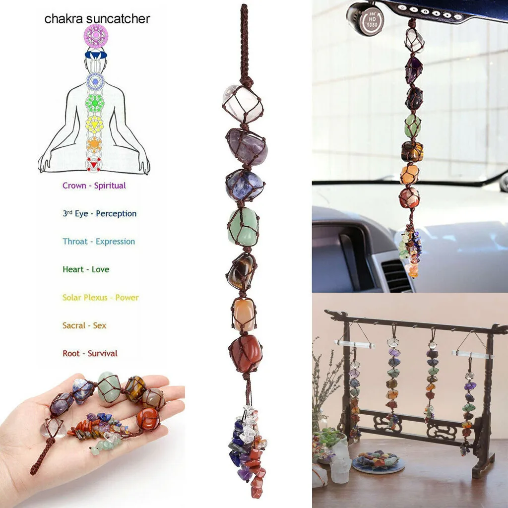 7 Chakra Tumbled Gemstone Tassel Spiritual Meditation Hanging/Window/Feng Shui Ornament Natural Stones Car/Home Decor | Дом и сад