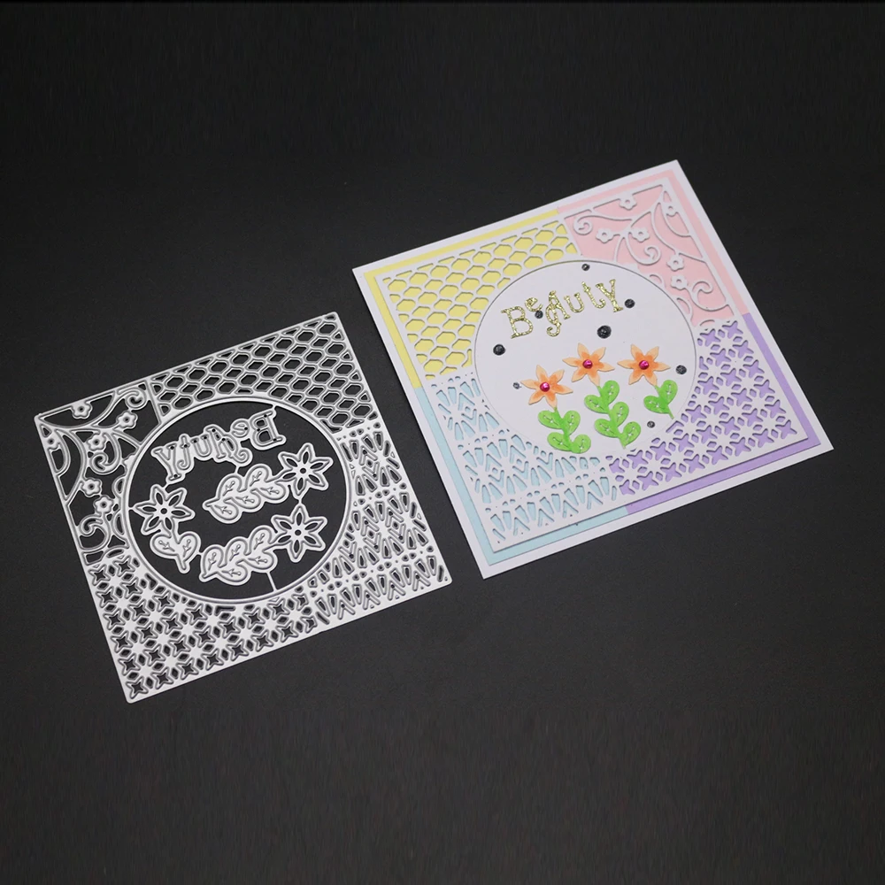  10x10cm Square Background Border Metal Cutting Dies Embossing Dies Greeting Card Invitation Card Ha - 4000046175069