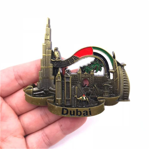 Дубай панорамный вид металлические магниты на холодильник Творческий Burj Al Arab отель сплав khalifa металлические наклейки Путешествия Сувенир подарки - Цвет: rainbow2