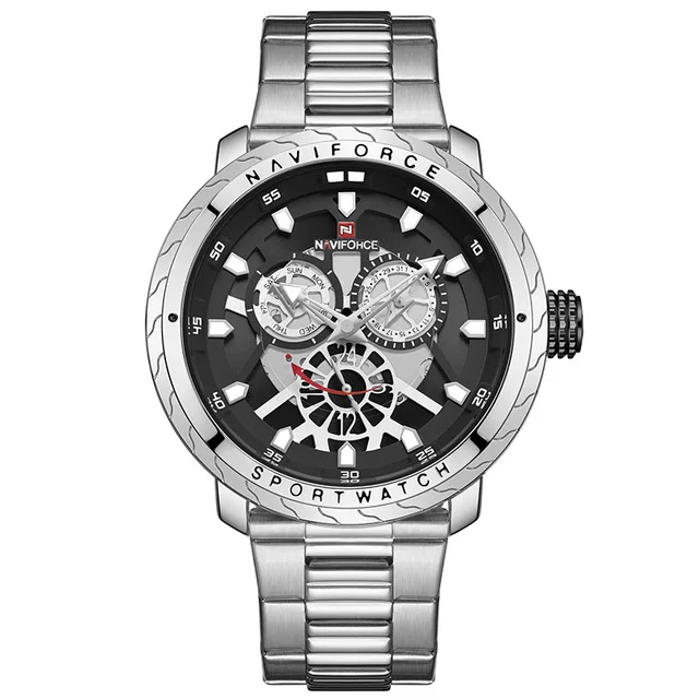 NAVIFORCE 9158 Топ бренд Мужские часы мужские s полный сталь водонепроницаемые повседневные кварцевые часы Дата мужские наручные часы Relogio Masculino - Цвет: Silver Black