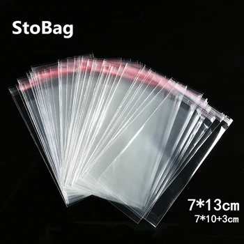 

StoBag 1000pcs 7*13cm Packaging Self Adhesive Bags Plastic Bag OPP Clear Pack Cookie Candy Sundries Jewelry Gift Bag Cellophane