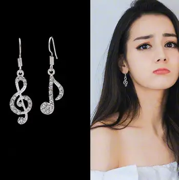 

Asymmetric Trendy Music Notes Ear Hook Statement Dangle Drop Earrings For Women Brincos Rhinestone Earings Fashion Jewelry 2019