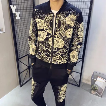 

Fall Men's Sports 2-Piece Printed Sports Suit Jacket + Pants Sportswear Men Sportswear Asian Size Moda Hombre 2020 New Men's Set