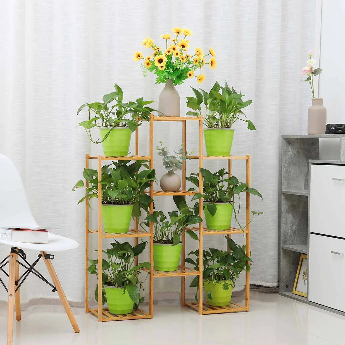 Flower stand Wooden With Detachable Wheeled Four-layer Landing Succulent Plant Display Stand Plant Stand Flower Display Flower Pot Storage Rack XXT