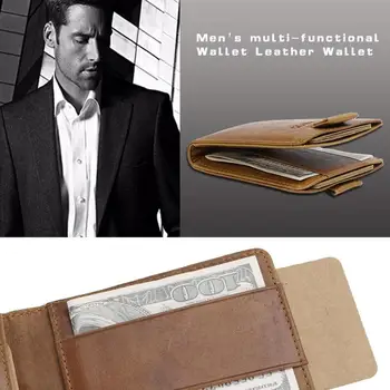 

Men Wallet Purse Genuine Leather Mini Slim Pocket Wallet Pull-out Antimagnetic Rfid Purse Leather Card Holder