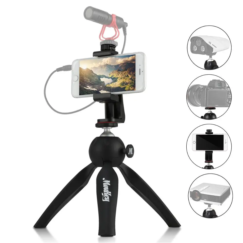 

Moukey Mini Tripod Camera Mobile Holder Desktop Phone Stand With Mic Mount Clip For iPhone Samsung GoPro Projector SLR Camera