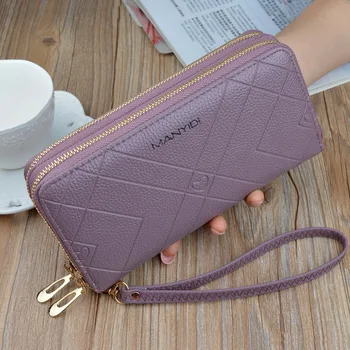 

Phone Purses Women Wallets Big Female Purse Leather Brand Retro Ladies Long Woman Wallets Card Clutch Double Zipper