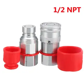 

1/2 NPT Flat Face Coupler for ISO16028 Series Adapter Male Female Hydraulic Quick Connect Coupler Skid Steer Cover Coupling Set