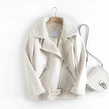 2022new New Autumn Winter Women Faux Lamb Leather Jacket Streetwear Thickness Sheepskin Female Loose Coat with Belt Outwear