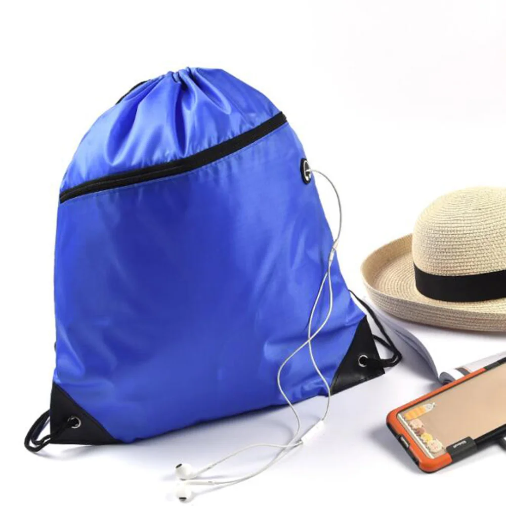 Drawstring Zipper Storage Bag Sports Outdoor Gym Bags with Headphone