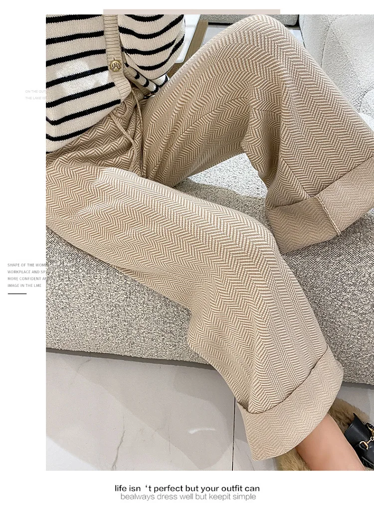 white capri leggings Autumn and winter new soft and comfortable cashmere trousers women's pure knit wide leg pants casual loose wool knit pants women dickies pants Pants & Capris