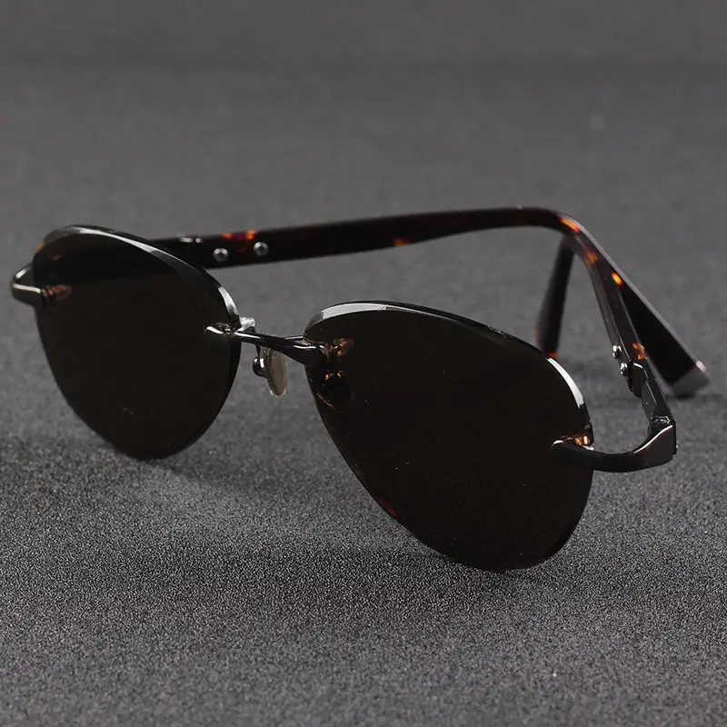 Zerosun Glass Sunglasses Male Sun Glasses for Men Natural Stone Aviation Rimless Brown Lens Anti Eye Dry Oversized | Аксессуары для
